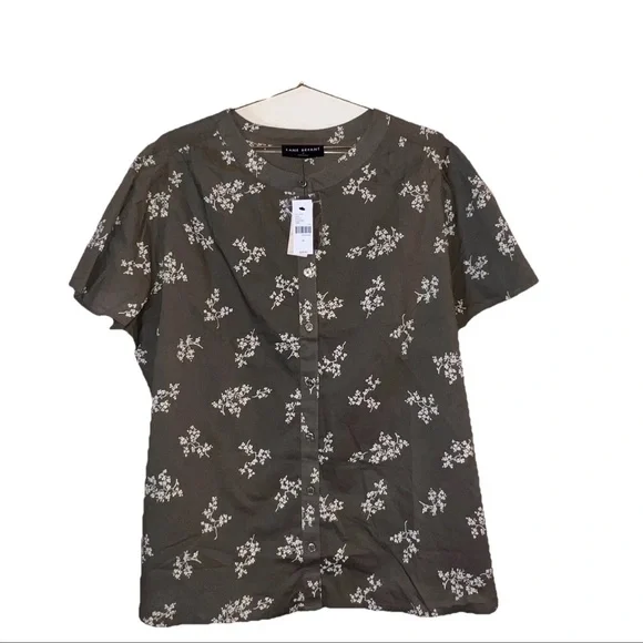 Lane Bryant Size 18 NWT Olive Green Floral Button Front Blouse - Picture 2 of 9